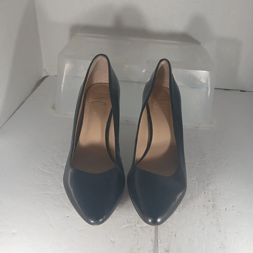 INC Zitah Pumps 7.5M Navy Blue Leather Pointed Toe Stiletto Professional Office